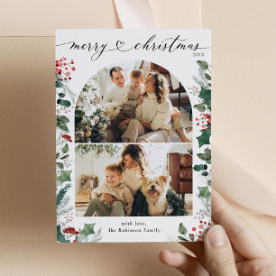 Rustic Red 2 Photo Arch Merry Christmas Card 