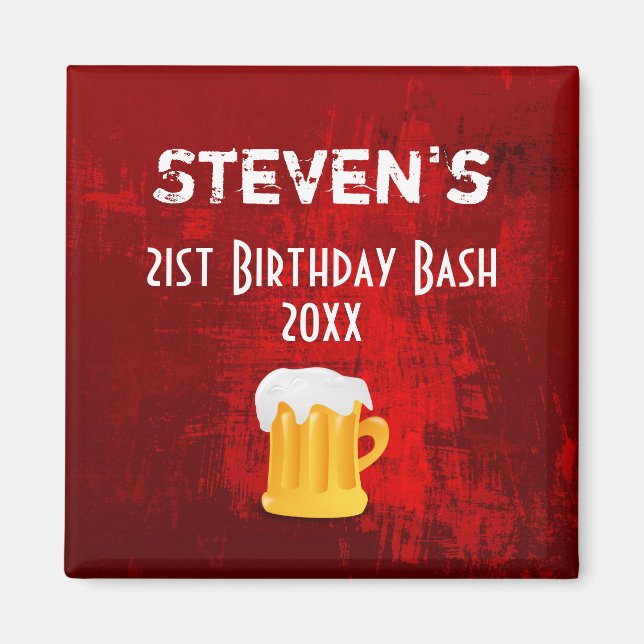 Rustic red Abstract Birthday Bash with Beer Mug Magnet (Front)