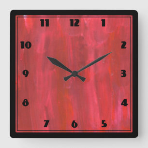 Rustic Red Abstract Square Wall Clock