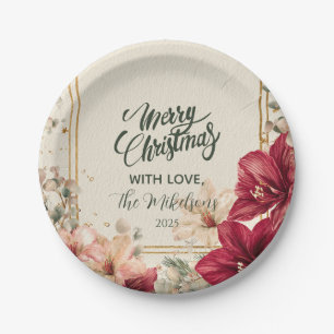 Rustic Red Amaryllis Christmas Paper Plate