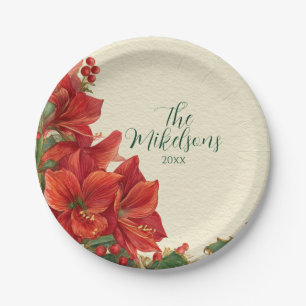 Rustic Red Amaryllis Christmas Paper Plate