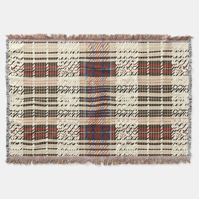 Rustic Red and Beige Tartan Pattern Throw Blanket (Front)