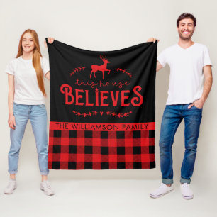 Rustic Red and Black  Buffalo Check Family Name  Fleece Blanket