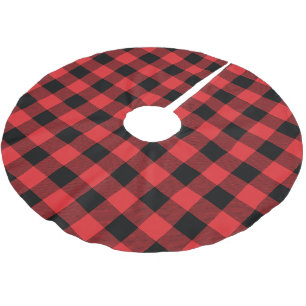 Rustic Red and Black Buffalo Check Plaid Brushed Polyester Tree Skirt