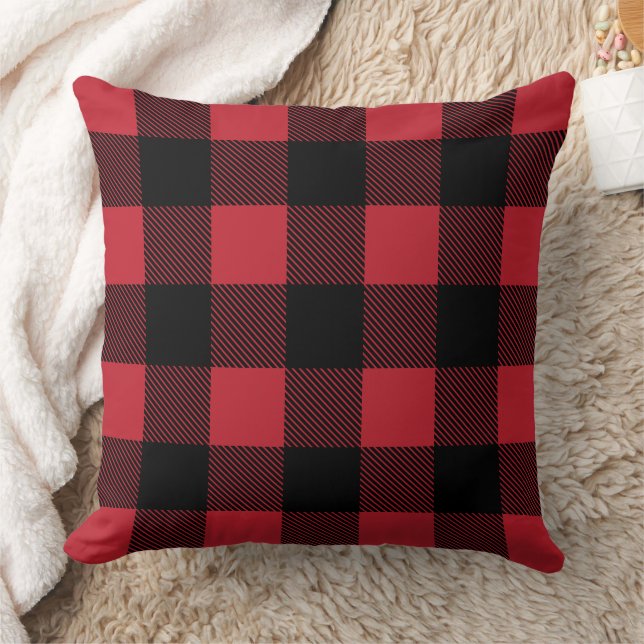 Rustic Red and Black Buffalo Plaid Farmhouse Cushion (Blanket)