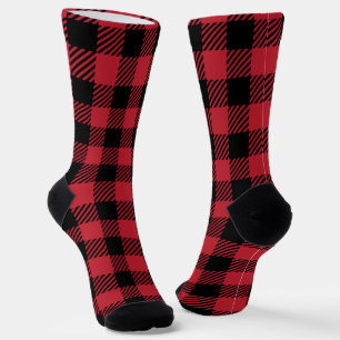 Rustic Red and Black Buffalo Plaid Flannel Socks