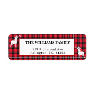 Rustic Red and Black Buffalo Plaid Holiday Return Address Label