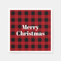 Rustic Red and Black Buffalo Plaid Merry Christmas