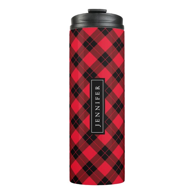 Rustic Red and Black Buffalo Plaid Personalised Thermal Tumbler (Front)