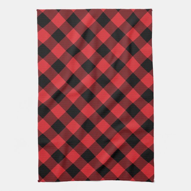 Rustic Red and Black Buffalo Plaid Tea Towel (Vertical)