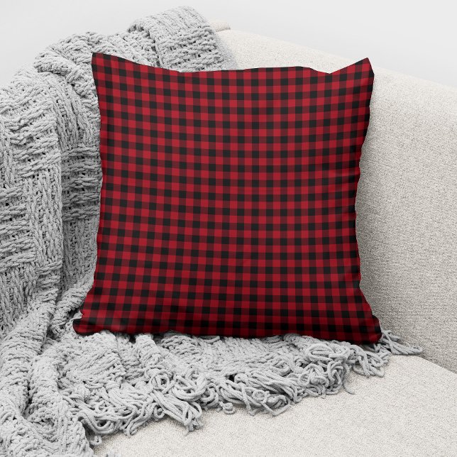 Rustic Red And Black Gingham Plaid Pattern Cushion (Creator Uploaded)