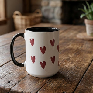 Rustic Red and Black Hearts Pattern Two-Tone Mug