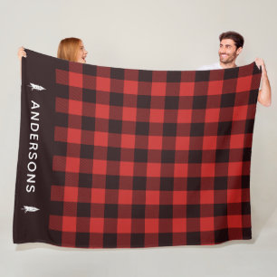 Rustic Red and Black Holiday Flannel Personalised Fleece Blanket