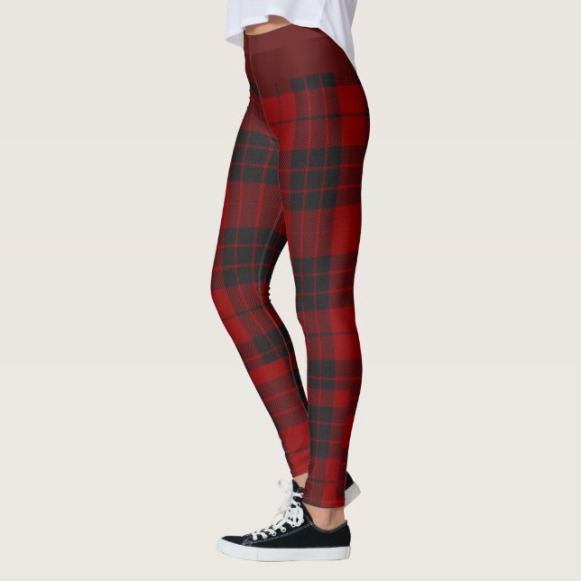 Rustic Red and Black Tartan Buffalo Pattern Plaid  Leggings (Left)
