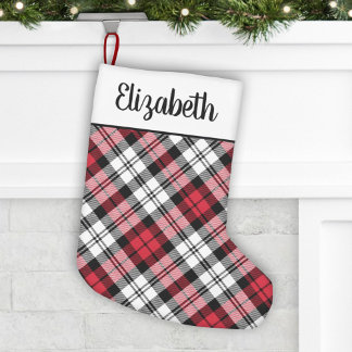 Rustic Red and Black Tartan Plaid Personalised Small Christmas Stocking