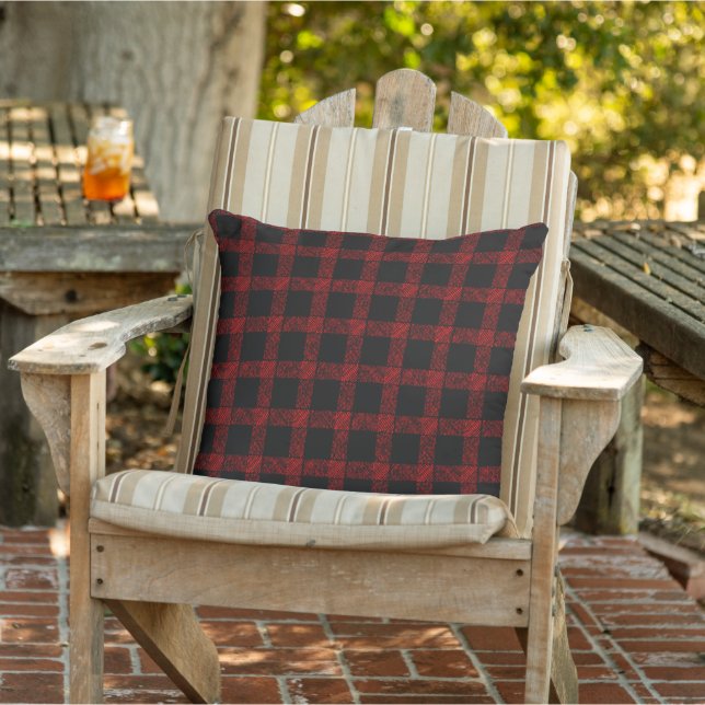 Rustic red and black tartan with embossed lines  cushion (Chair)