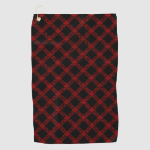 Rustic red and black tartan with embossed lines golf towel
