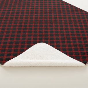 Rustic red and black tartan with embossed lines sherpa blanket