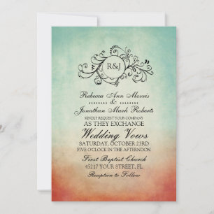 Rustic Red and Blue Bohemian Wedding Invitation