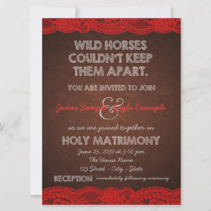 Rustic Red and Brown Wedding Invitation