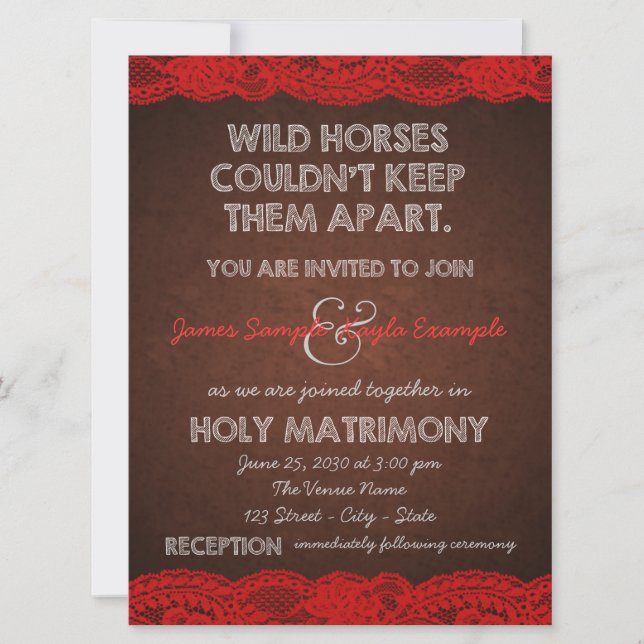 Rustic Red and Brown Wedding Invitation (Front)