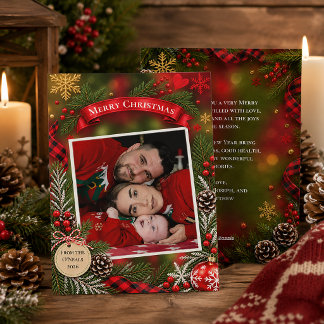 Rustic Red and Green Family Photo Christmas | Holiday Card