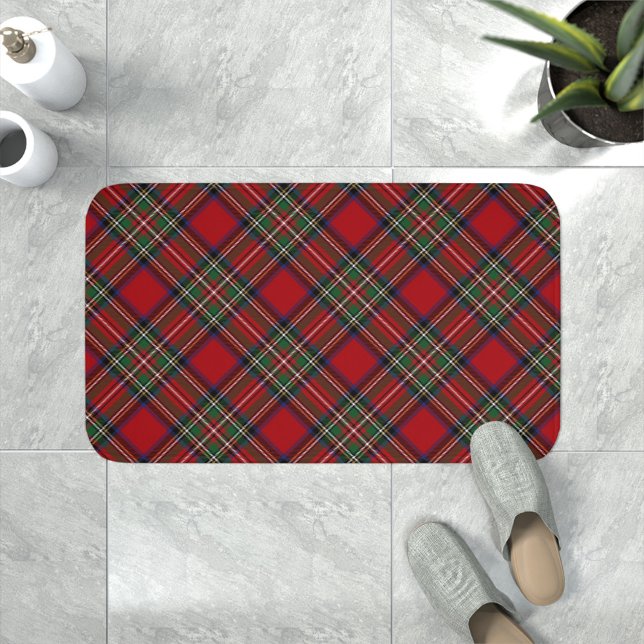 Rustic Red and Green Plaid Clan Stewart Tartan Bath Mat (Clan Stewart Tartan Bath Mat Red Green Checkered)