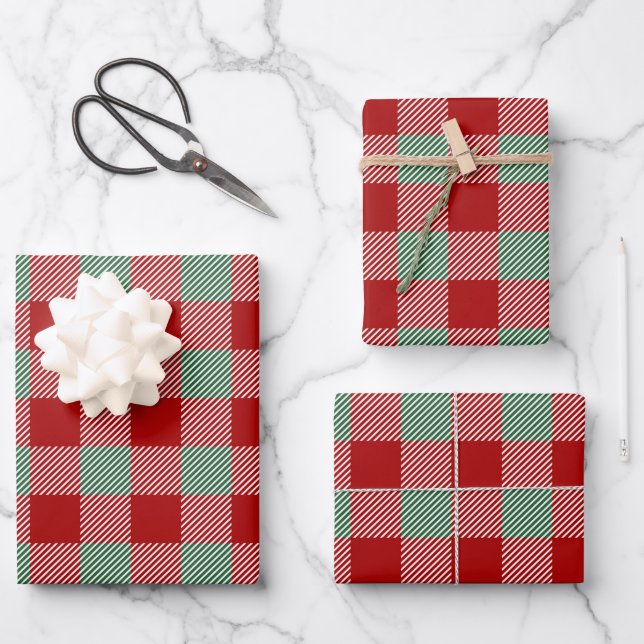 Rustic Red And Green Plaid Pattern Wrapping Paper Sheet (Front)