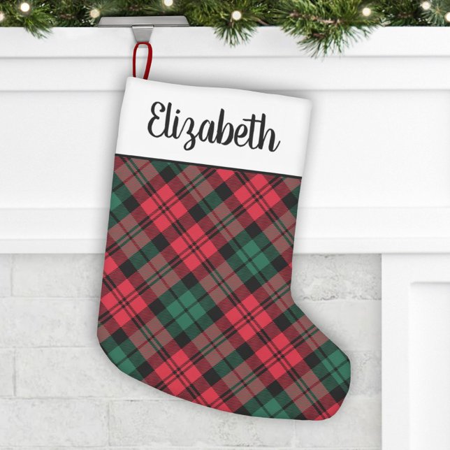 Rustic Red and Green Tartan Plaid Personalised Small Christmas Stocking (Creator Uploaded)