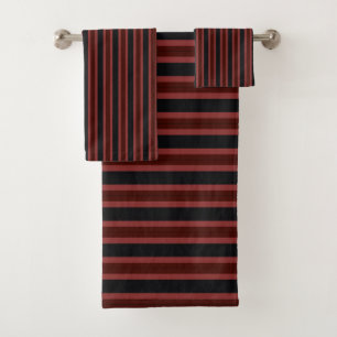 Rustic Red and Smoky Black Stripes Bath Towel Set