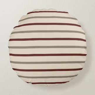 Rustic Red and Taupe Stripe Pillow - Round