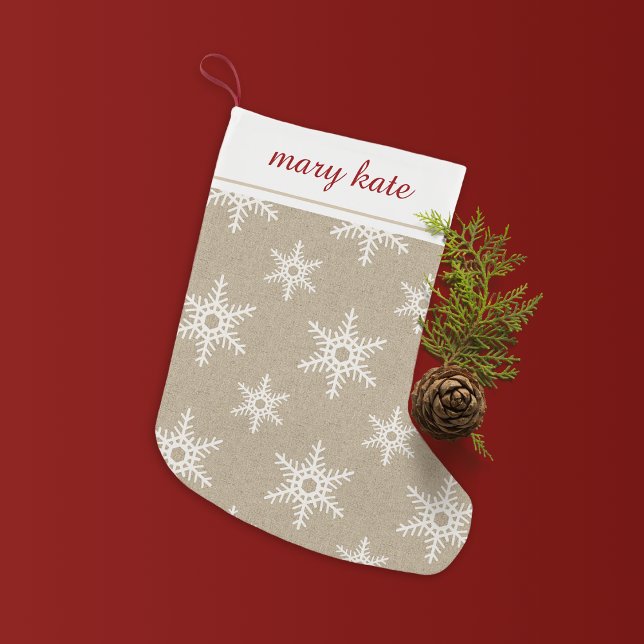 Rustic Red and White Faux Burlap Snowflake Pattern Small Christmas Stocking (Creator Uploaded)