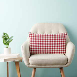 Rustic Red And White Gingham Checks Pattern Lumbar Cushion