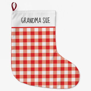 Rustic Red and White Gingham Custom  Large Christmas Stocking
