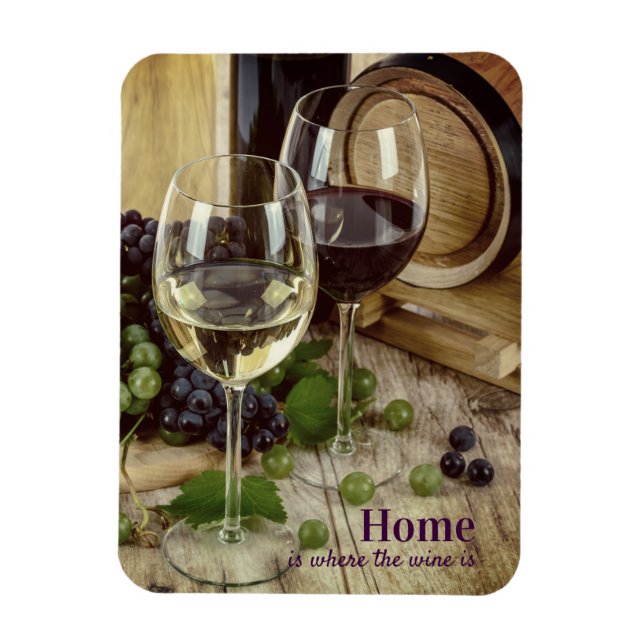 Rustic Red and White Wine Glasses Grapes Barrel Magnet (Vertical)