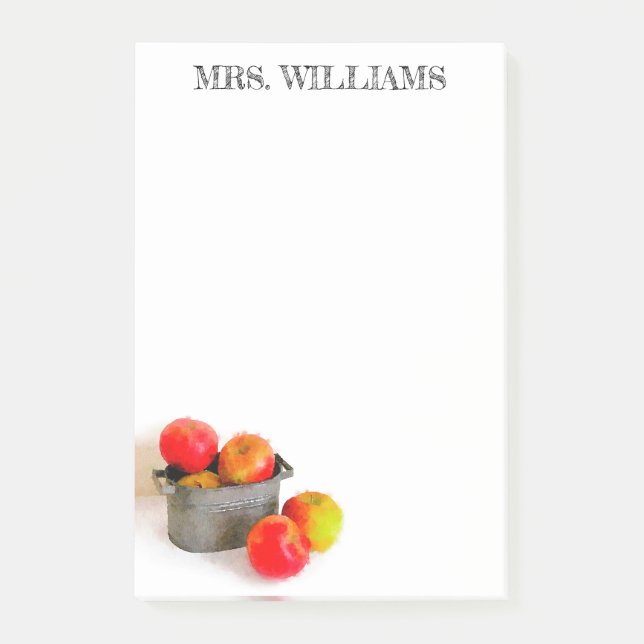 Rustic Red Apple Bucket Teacher Name 4 x 6 Post-it Notes (Front)