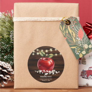 Rustic Red Apple Floral Baby Shower Classic Round Sticker