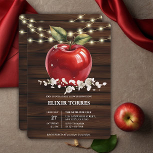 Rustic Red Apple Floral Baby Shower Invitation