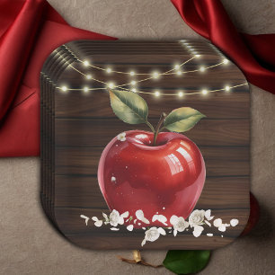 Rustic Red Apple Floral Baby Shower Paper Plate