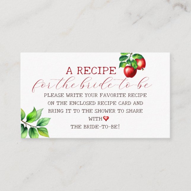 Rustic Red Apple Recipe for bride to be  Enclosure Card (Front)
