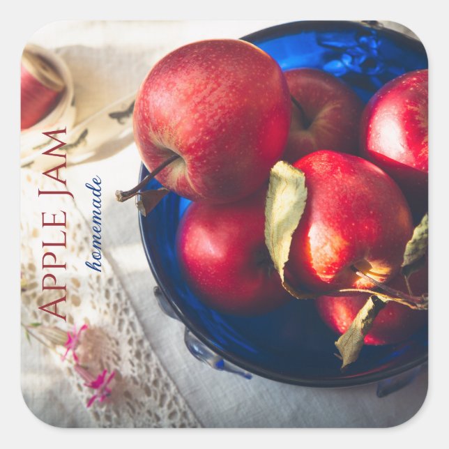 Rustic red apples, flowers, and ribbon square sticker (Front)