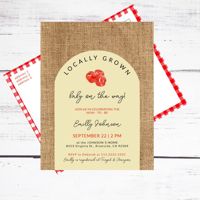 Rustic Red Apples Locally Grown Modern Baby Shower Postcard (Creator Uploaded)