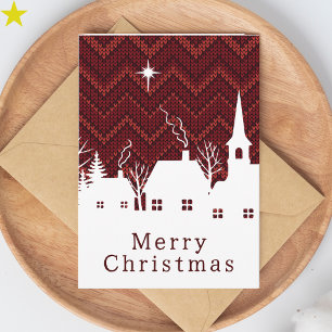 Rustic Red Argyle Knit Christmas Village Card