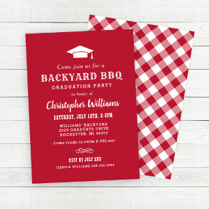 Rustic Red Backyard BBQ Graduation Party Invitation