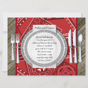 Rustic Red Bandanna and Barn Wood Rehearsal Dinner Invitation
