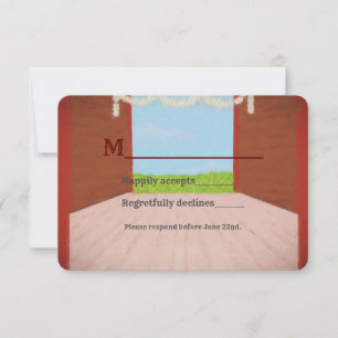 Rustic Red Barn and Daisies Country Wedding RSVP Card