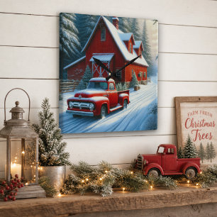 Rustic Red Barn and Vintage Truck Square Wall Clock