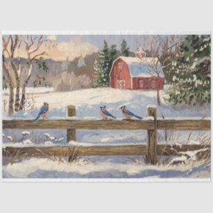 Rustic Red Barn Blue Jays Farmhouse Decoupage Tissue Paper
