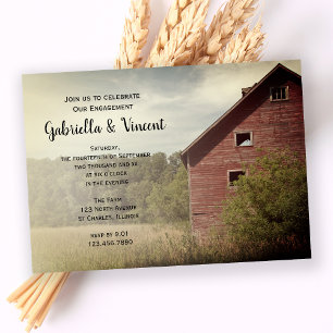 Rustic Red Barn Country Engagement Party Invitation