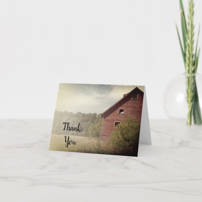 Rustic Red Barn Country Thank You Card (Front)